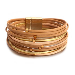 Perlen Multilayer Khaki Lederarmbänder für Frauen Boho Slim Strips Wickelarmband Damenschmuck