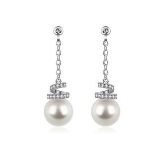 Ohrringe Perlen echt 925 Sterling Silber Zirkonia Frauen Ohrstecker mit Dose Damen Mädchen Geschenk