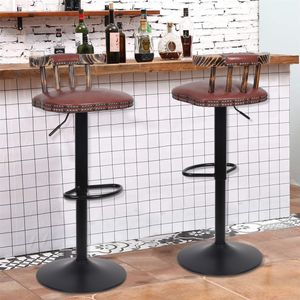 WISFOR Sada 2 barových stoličiek Barové stoličky Kuchynské stoličky s operadlom, kvalitné čalúnenie, nastaviteľná výška, otočné, koža, hnedá