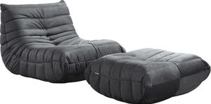 HOME DELUXE Relaxsessel mit Hocker CHILL - Anthrazit 102 x 87 x 70 cm | Sofa, Sessel, Couch, Liegesofa, Loungesessel