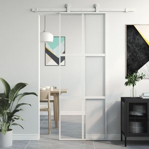 vidaXL Drzwi przesuwne białe 76x205 cm szkło hartowane i aluminium vidaXL Drzwi przesuwne białe 76x205 cm szkło hartowane i aluminium