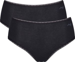 Sloggi Damen Slips High Waist, 2er Pack - GO High Waist C2P, Unterwäsche, Unterhose, Spitze, Baumwolle, Logo, einfarbig Schwarz S