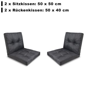 Loungekissen 4er SET (S) - 50x50cm & 50x40cm 2x Sitzkissen & 2x Rückenkissen | Wasserdichte Polsterkissen RATTAN: Dunkelgrau