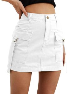 Damen Miniröcke Freizeitrock Rock Hoher Bund Knöpfen Elegant Mini Short Skirt Jeansrock Weiß,Größe M