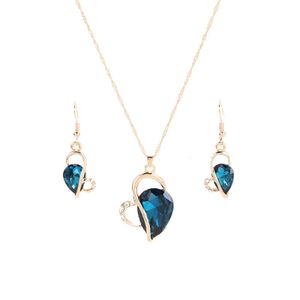 INF Herz Halskette Ohrringe Set Blau