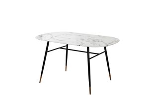 SIT Möbel Esstisch in Marmor-Optik | 140 x 90 cm | Tischplatte Glas weiß | Gestell Metall schwarz | B 140 x T 90 x H 77 cm | 19000-21 | Serie TISCH