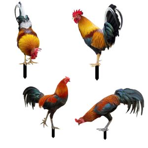 4 Stück Gartendekoration 2D Hahn Gartenfigur Deko, Doppelseitiges lebensechtes Huhn kunst Gartenstecker aus Acryl, Huhn Tierfigur Ornamente