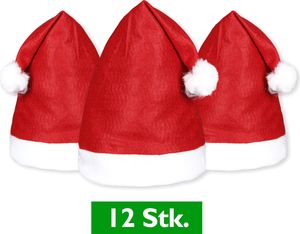 12 Stück Weihnachtsmützen Nikolausmützen mit Bommel 32