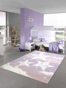 Kinderzimmer Teppich Spielteppich Himmel Wolken Sterne Design rosa creme Größe - 160 cm Rund