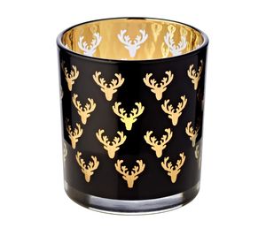 Windlicht Teelichtglas Kerzenglas Ben, schwarz, Hirsch, Höhe 8 cm