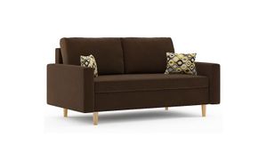 Sofa ETNA 150 x 90 mit Schlaffunktion - Schlafsofa mit Bettkasten - Farben zur Auswahl - dekoratives Kissen - STOFF HAITI 5 + AMBER 73 Braun