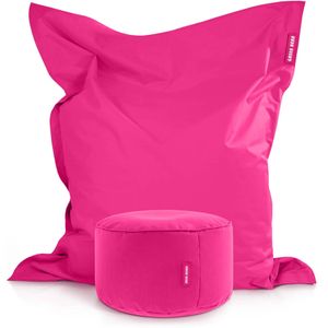 Green Bean XXL Riesensitzsack 140x180cm + Hocker 40x40x40cm mit EPS-Perlen Füllung - 2er Set Sitzsack "Square+Stay" Pink