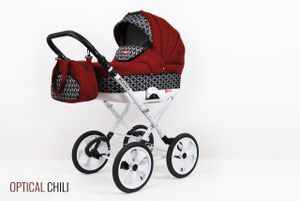 PolBaby Kombikinderwagen Rosso, 3 in 1 - Set Wanne Buggy Babyschale Autositz-Optical Chili