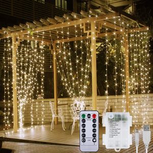 3x3m LED Lichtervorhang Warmweiß Eiszapfen Lichterkette 8 Lichtmodi Batteriebetrieb Garten Party Weihnachten Deko