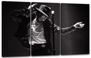 Leinwandbild 3-teilig (120x80cm): Michael Jackson Konzert schwarz weiss King of Pop Star Legende, echter Holz-Keilrahmen inkl. Aufhänger, handgefertigt in Deutschland