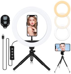 10.2 Zoll Selfie Ringlicht mit Stativ, Ringleuchte mit 2 Handyhalter, Tischringlicht mit 3 Farbe und 10 Helligkeitsstufen, Selfie Ringlicht für Live-Streaming, YouTube, Tiktok, Vlog