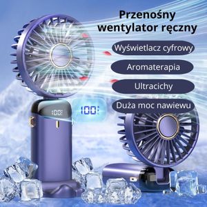 USB mini wentylator – zestaw 2 szt., składany, z wyświetlaczem LED, 5 prędkości, wentylator na szyję/stolik z ładowaniem USB-C