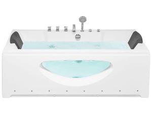 BELIANI Vírivá vaňa biela sanitárny akrylát 180 x 80 cm s LED svetlami masážne trysky obdĺžniková vírivka opierky hlavy BELIANI Vírivá vaňa biela sanitárny akrylát 180 x 80 cm s LED svetlami masážne trysky obdĺžniková vírivka opierky hlavy