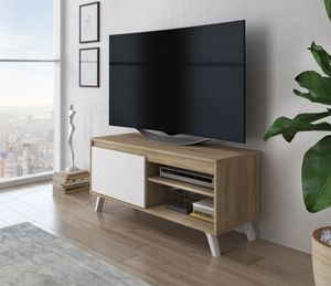 FURNIX TV-Schrank DARSI Lowboard Fernsehschrank Kommode mit 2 Ablagen 100 cm breit  klassisch Design Weiß matt - Sonoma Eiche