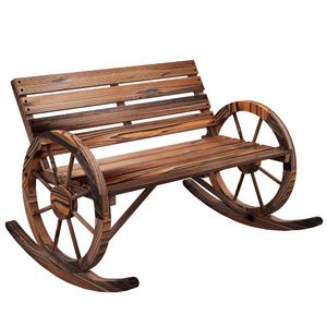 Dřevěná houpací lavice Outsunny, houpací lavice s područkou, dvoumístná zahradní lavice, dřevěná lavice na zahradu, balkon, nosnost do 240 kg, ohořelá, 105 x 88 x 74 cm