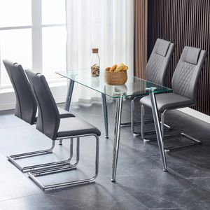 Flieks jídelní židle konzolová sada 4 kusů, čalouněné židle kuchyňské židle s kovovými nohami, jídelní židle obývací židle houpací židle, PU, šedá barva