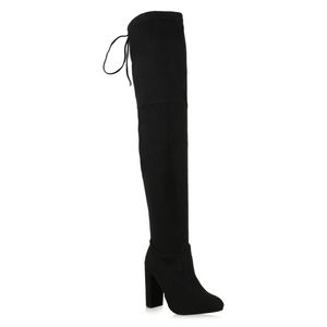 Mytrendshoe Damen Overknees Stiefel High Heel Boots Schuhe 825730, Farbe: Schwarz, Größe: 36