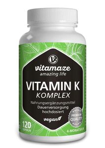 Vitamin K Komplex hochdosiert K1 + K2 Menaquinon MK4 MK7, 120 vegane Kapseln