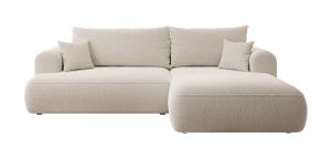 Selsey Ecksofa OVO mit Schlaffunktion, Bettkasten, Ottomane rechts, Boucle-Bezug in Beige