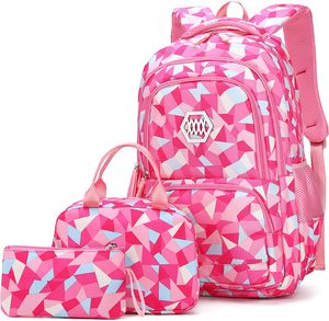Schulrucksack Jungen Mädchen Rucksack Teenager: Schultaschen Sets mit Lunchpaket Federmäppchen Schultasche für Grundschule Sekundarstufe Kinder (Rosa, L)