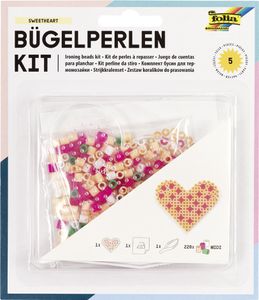 folia 73203 - Bügelperlen Starter Set Fun, mit einer herzförmigen Stiftplatte, 220 Perlen, eine Pinzette, Bügelpapier und eine Anleitung