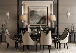 Casa Padrino Luxus Art Deco Esszimmer Set Grau / Schwarz / Silber - 1 Art Deco Esstisch & 6 Art Deco Esszimmer Stühle - Art Deco Esszimmer Möbel - Luxus Qualität