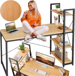 Biuro loft z półkami nowoczesne gamingowe industrialne składane dąb naturalny
