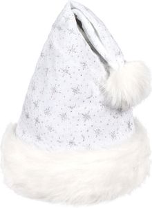 Weihnachtsmütze mit Pelzrand und Glitzer weiß 05