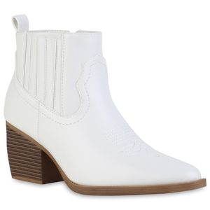 VAN HILL Damen Ankle Boots Stiefeletten Stickereien Schuhe 839931, Farbe: Weiß, Größe: 37