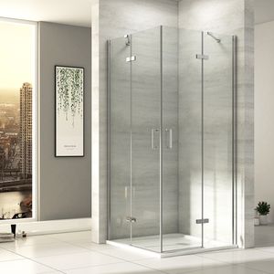 EMKE 75x75x195cm Eckeinstieg Duschkabine 5mm ESG-Sicherheitsglas Rahmenlos Scharniertür Duschtür Duschwand mit Beidseitiger Nano Beschichtung
