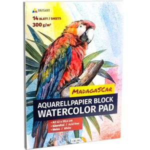 Tritart Aquarellpapier A2 300g 14 Blatt | Din A2 Aquarellblock | Malpapier für Kinder und Erwachsene | Zeichenblock A2 für Aquarellfarben | Mal Papier Mal Block