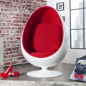 cagü: Design Retro Lounge Sessel Sitzei SPACE EGG BALL Weiß-Rot drehbar