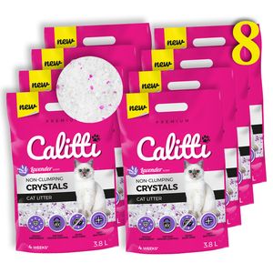 Calitti - Lavenda Silikat Katzenstreu | Premium Crystals Silikatstreu | Antibakteriell Katzensand | 8-er Set 8 x 3,8 L = 30 L