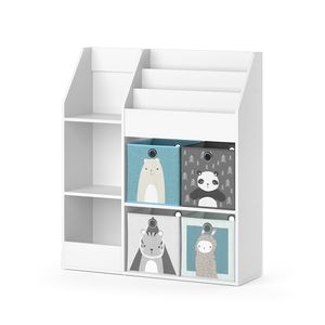 Detský regál Livinity® Luigi, 100,4 x 114,2 cm so 4 skladacími boxmi (sivý), biely