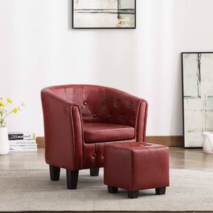 【Neu】Sessel Sessel mit Fußhocker Weinrot Kunstleder Gesamtgröße:64 x 57 x 70 cm BEST SELLER-Möbel-Stühle-Sessel im Landhaus-Stil