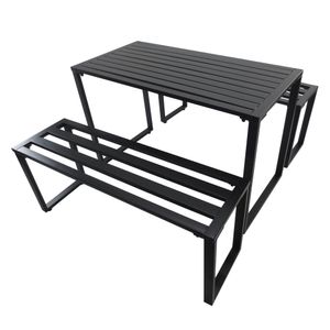 Outsunny set záhradného nábytku 3-dielna súprava 1 x stôl 2 x lavica kovová čierna 110 x 55 x 70 cm