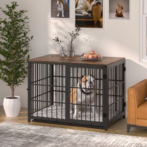 WISFOR Hundekäfig mit 3 Türen, Hundebox Hundehaus mit Tischoberfläche, Transportbox Drahtkäfig, Hundekiste Beistelltisch, XL: 107.5x71.5x81cm, schwarz