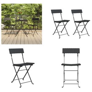 vidaXL Bistrostühle 2 Stk. Klappbar Schwarz Poly Rattan und Stahl - Klappbarer Bistrostuhl - Klappbare Bistrostühle - Gartenmöbel - Outdoor Möbel