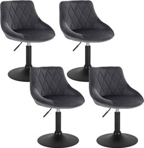 WOLTU Sada 4 barových stoličiek Counter Stool Bar Armchair Lounge Chair with Velvet Metal Backrest Height Adjustable Dark Grey