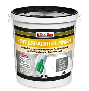 Isolbau Fertigspachtel Finish 25 kg, Glättspachtel Fugenspachtel, Gebrauchsfertige Polymer-Gips Fertig-Spachtelmasse für innen, Weiß Q1-Q9