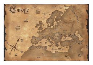 Wallario Wandbild Alte Weltkarte   Karte von Europa in englisch, Größe: 61 x 91,5 cm, Poster mit rahmenlosen Bildhalter