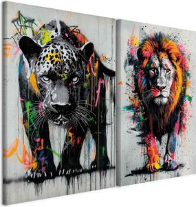 murando - Wandbilder XL Set Streetart Tiere 80x60cm 2 Teilig je 40x60cm Collage 2er Vlies Leinwandbild Kunstdruck Modern Wand Bild Design Leinwand Bilder Dekoration - Mehrteilige g-H-10132-b-a