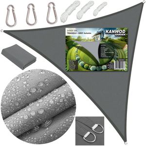 Kanwod 4x4x4m Sonnensegel Dreieckig Wasserdicht, Seilspannmarkise für Balkon und Terrasse, UV-Schutz, inkl Befestigungsseile, grau