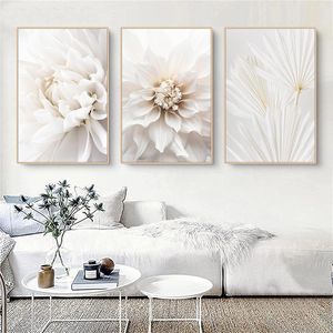 3er Poster Set Weiß Rose Blume Bilder, Ohne Rahmen Wandbilder, Boho Bilder Set Wanddeko für Wohnzimmer Schlafzimmer (40x50cm)