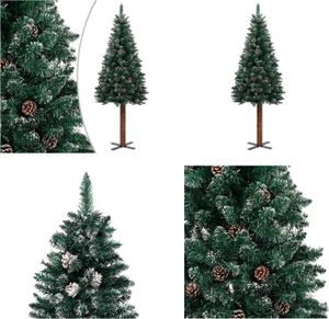 vidaXL Vánoční stromek slim s pravým dřevem a sněhem zelený 210 cm - Umělý vánoční stromek - Umělé vánoční stromky - Slim vánoční stromek - Slim vánoční stromky